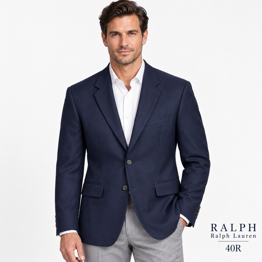 Ralph Lauren Men's 40R Navy 100% Wool Blazer Made Canada Union Made Sport Coat
